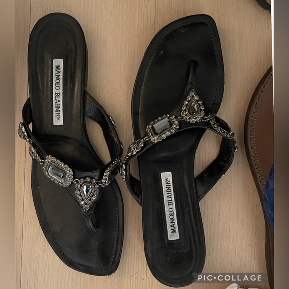 Manolo Blahnik Black Embellished Sandals Sz 39 1/2. - Picture 6 of 11